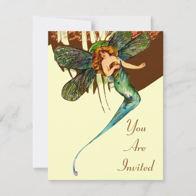VINTAGE PARTY INVITATIONS DRAGONFLY WINGS ~ PIXIE (Front)