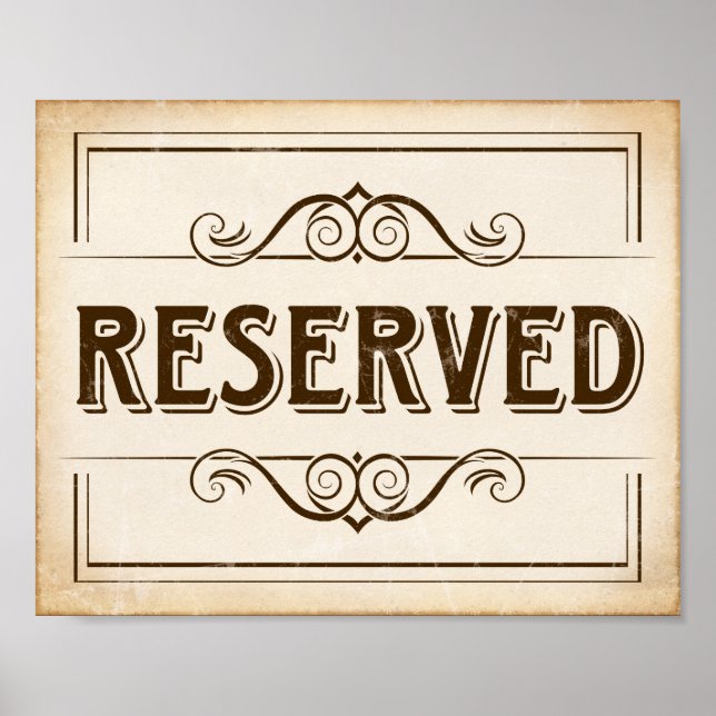 Vintage Party RESERVED Sign Print (Front)