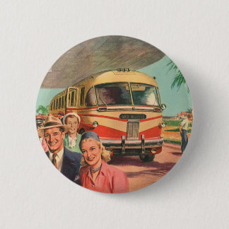 Vintage Passengers on Vacation at the Bus Depot 6 Cm Round Badge