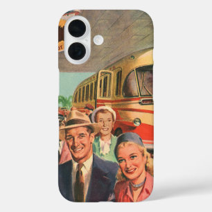 Vintage Passengers on Vacation at the Bus Depot iPhone 16 Case