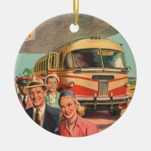 Vintage Passengers on Vacation at the Bus Depot Ceramic Tree Decoration