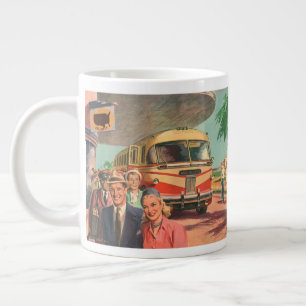 Vintage Passengers on Vacation at the Bus Depot Large Coffee Mug