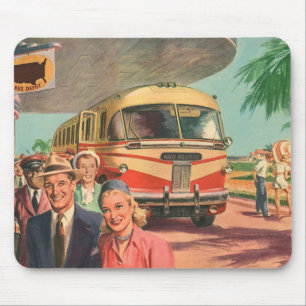 Vintage Passengers on Vacation at the Bus Depot Mouse Mat