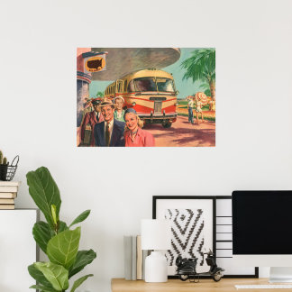 Vintage Passengers on Vacation at the Bus Depot Poster