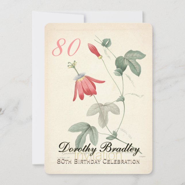 Vintage Passiflora 80th Birthday Party Invitation (Front)