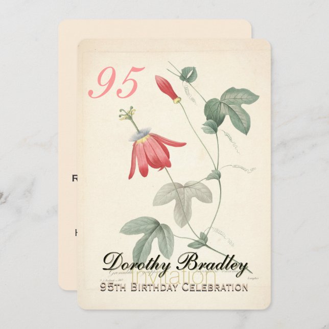 Vintage Passiflora 95th Birthday Party Invitation (Front/Back)