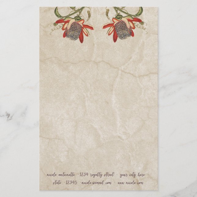 Vintage Passion Flower Stationery (Front)