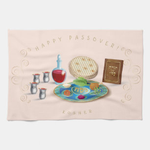 Vintage Passover Seder Kosher Pesach Decorative Tea Towel