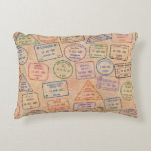 Vintage Passport Stamps Colourful Travel Ephemera Decorative Cushion