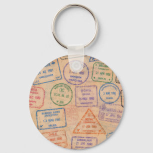 Vintage Passport Stamps Colourful Travel Ephemera Key Ring