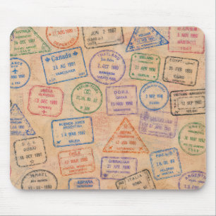 Vintage Passport Stamps Colourful Travel Ephemera Mouse Mat