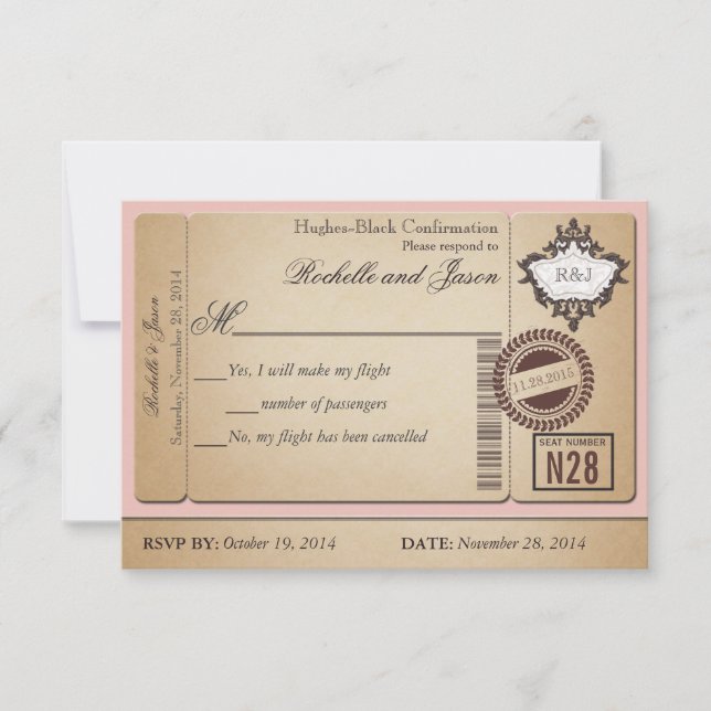 Vintage Passport Ticket RSVP (Front)