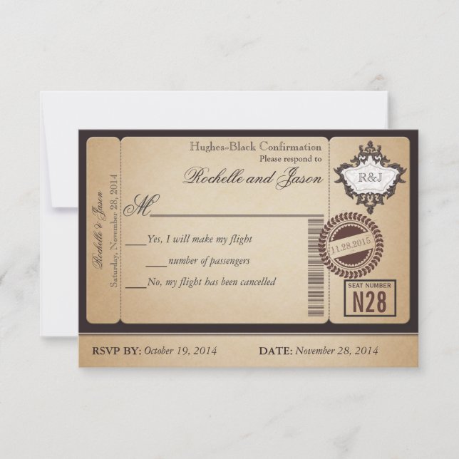 Vintage Passport Ticket RSVP Card (Front)