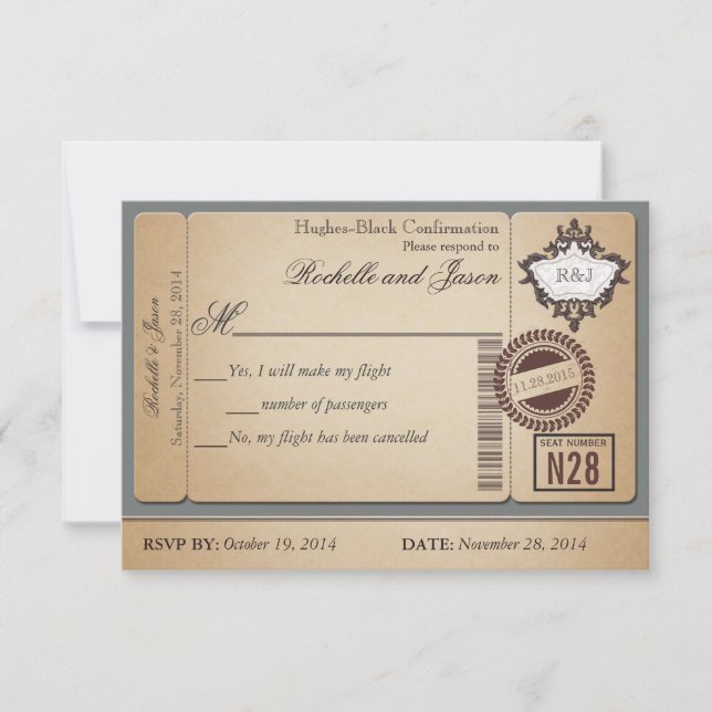 Vintage Passport Ticket RSVP Card (Front)