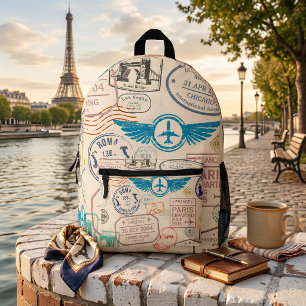 Vintage Passport Travel Stamp Collage Backpack