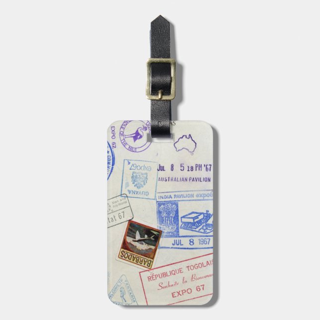 Vintage Passport Visa Stamps Luggage Tag (Front Vertical)