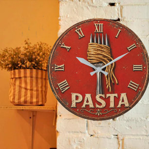 Vintage Pasta Italian Kitchen Rustic Spaghetti Far Large Clock