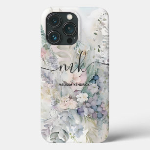 Vintage Pastel Abstract Flowers Monogram Name Case-Mate iPhone Case