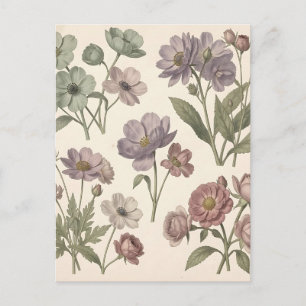 Vintage Pastel Anemones Roses Soft Botanical Postcard