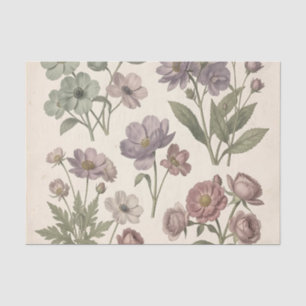 Vintage Pastel Anemones Roses Soft Botanical Tissue Paper