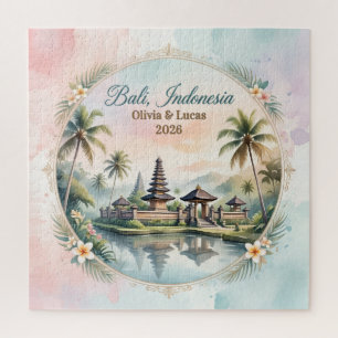 Vintage Pastel Bali Custom Couple Name keepsake Jigsaw Puzzle