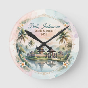 Vintage Pastel Bali Custom Couple Name keepsake Round Clock