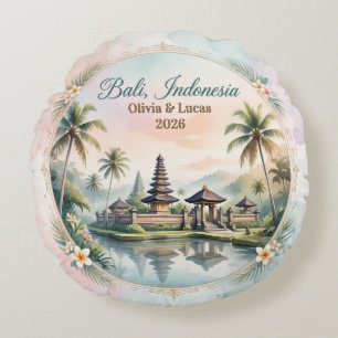 Vintage Pastel Bali Custom Couple Name keepsake Round Cushion