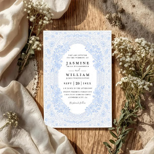 Vintage Pastel Blue Lush Floral QR Code Wedding Invitation