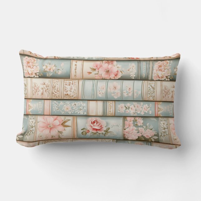 Vintage pastel book stacks lumbar cushion (Front)