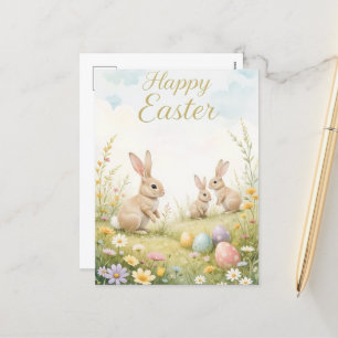 Vintage Pastel Bunny Easter Springtime Holiday Postcard