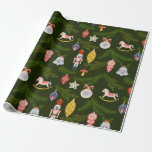Vintage Pastel Christmas Ornaments  Wrapping Paper<br><div class="desc">This vintage gift wrap design brings all those good nostalgia vibes from days gone by. The gift wrap features a dark green background with evergreen tree branches surrounded by vintage glass ornaments in pastel pinks and blues with a hint of gold.</div>