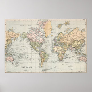 Vintage Pastel Colors World Map Poster