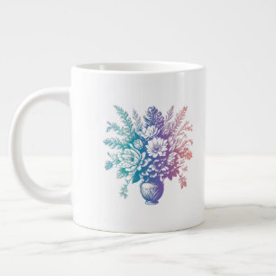 Vintage Pastel Colourful Floral Design Large Coffee Mug