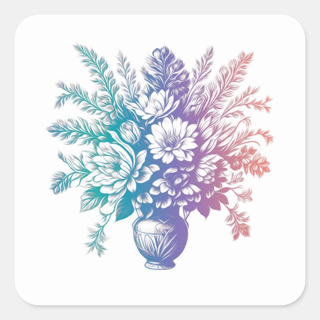 Vintage Pastel Colourful Floral Design Square Sticker (Front)