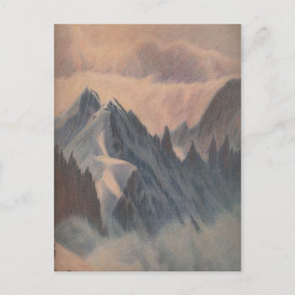 Vintage pastel drawing eerie mountain glacier postcard