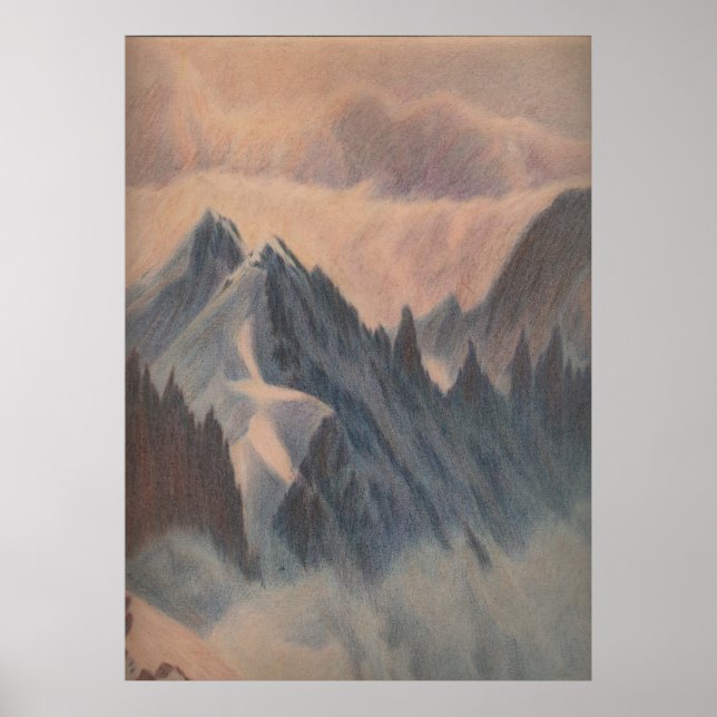 Vintage pastel drawing eerie mountain glacier poster (Front)