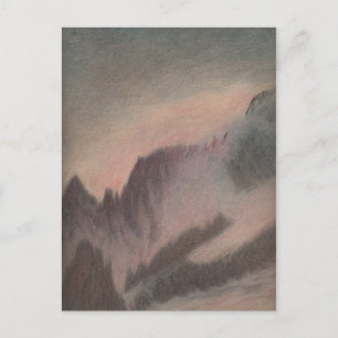 Vintage pastel drawing stormy mountain landscape postcard