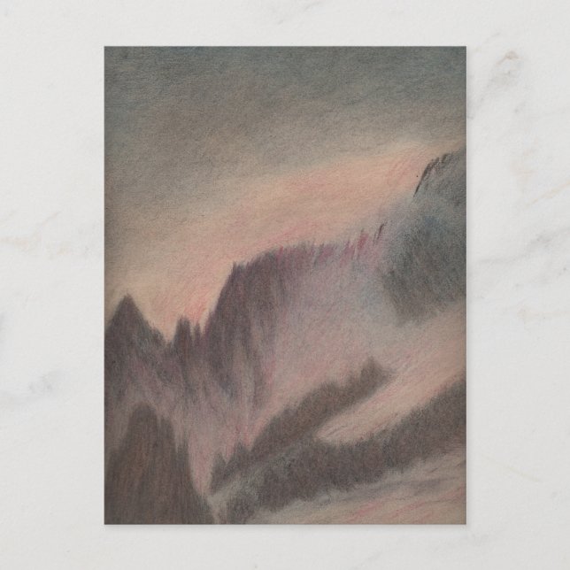 Vintage pastel drawing stormy mountain landscape postcard (Front)