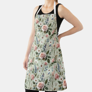 Vintage Pastel Floral Botanical Pattern Apron