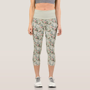 Vintage Pastel Floral Botanical Pattern Capri Leggings