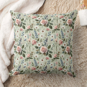 Vintage Pastel Floral Botanical Pattern Cushion