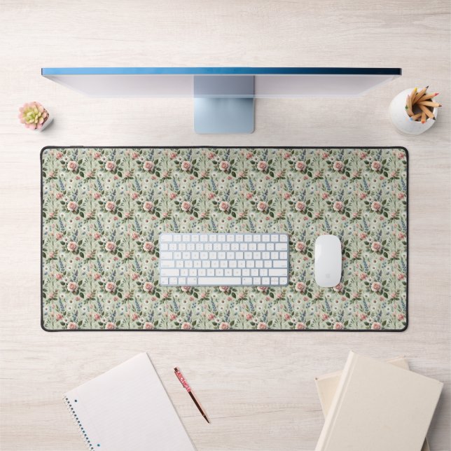 Vintage Pastel Floral Botanical Pattern Desk Mat (Office 1)