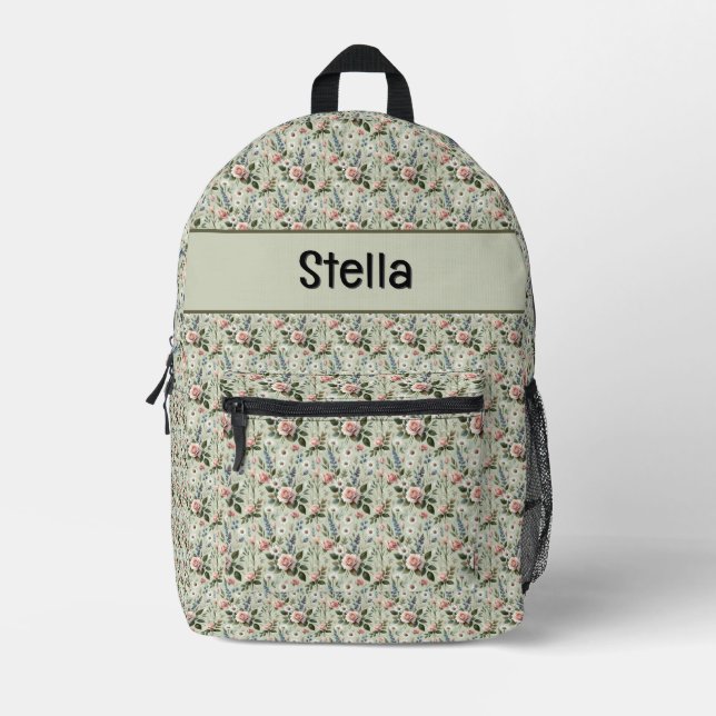 Vintage Pastel Floral Botanical Pattern Printed Backpack (Front)