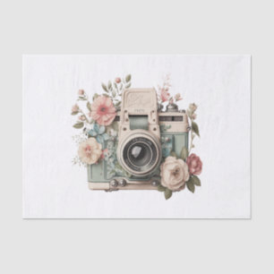 Vintage Pastel Floral Camera Art for Decoupage Tissue Paper