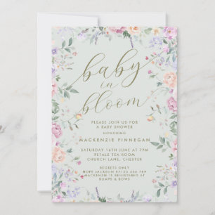 Vintage Pastel Floral Frame Baby in Bloom Shower Invitation