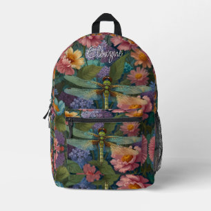 Vintage pastel floral garden boho chic dragonfly  printed backpack