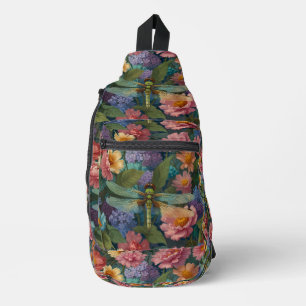 Vintage pastel floral garden boho chic dragonfly  sling bag