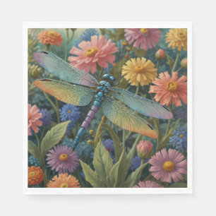 Vintage pastel floral garden dragonfly  napkin