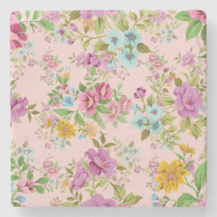Vintage Pastel Floral Pattern Stone Coaster