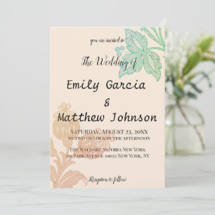 Vintage Pastel Floral Peach Green Wedding Invitation